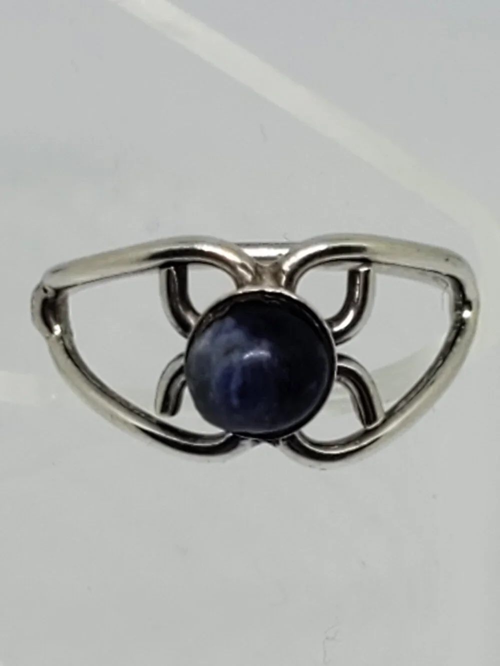 Stunning Dainty Open Scroll Work Deep Blue Round Stone in Sterling Silver Ring